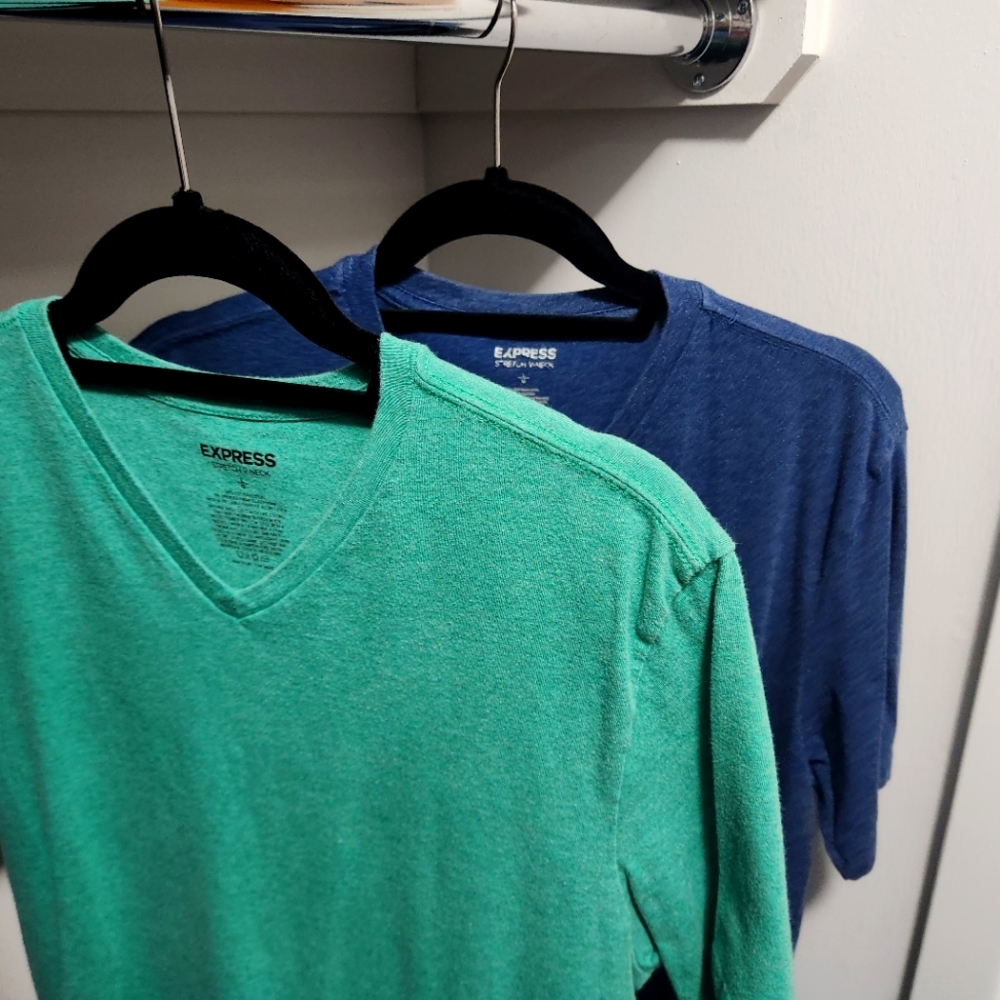 Men's Express Stretch V-Neck's Large Navy Blue and Green